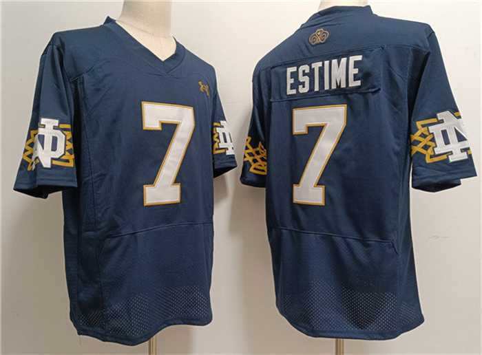 Men's Notre Dame Fighting Irish #7 Audric Estime Navy With Name Limited Stitched Jersey
